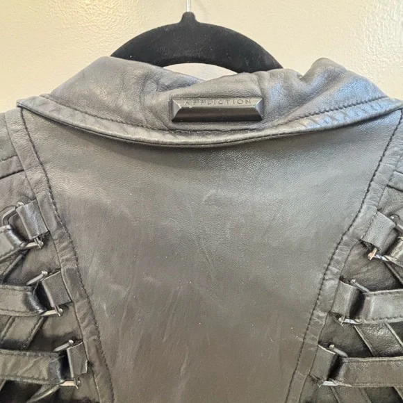 Affliction Black Leather Jacket with Purple Lining - Picture 5 of 5